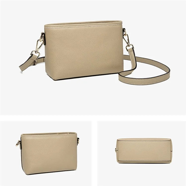 CKZC2214 Solid Color Cowhide Leather Crossbody Bag Women Square Shoulder Bag with 2 Shoulder Straps