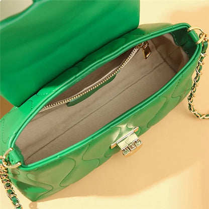 CKZC3302 Cowhide + PU Leather Small Square Bag Women Single Shoulder Crossbody Bag