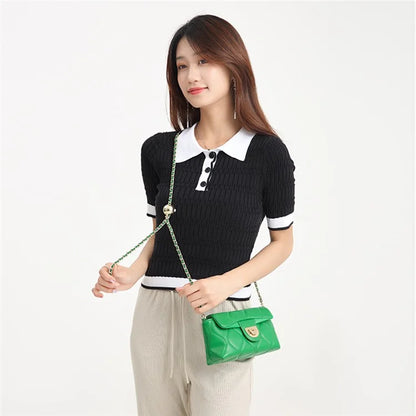 CKZC3302 Cowhide + PU Leather Small Square Bag Women Single Shoulder Crossbody Bag