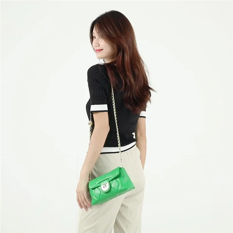 CKZC3302 Cowhide + PU Leather Small Square Bag Women Single Shoulder Crossbody Bag