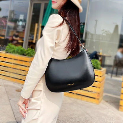 CKZC2235 Simple Style Underarm Bag Women PU+Cowhide Leather Handbag Tote Bag with Shoulder Strap