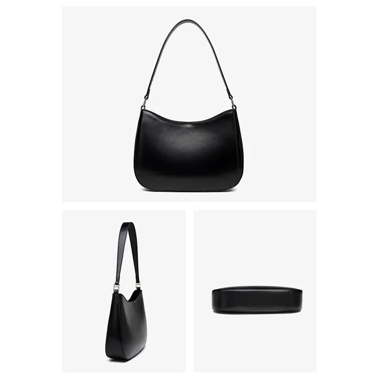 CKZC2235 Simple Style Underarm Bag Women PU+Cowhide Leather Handbag Tote Bag with Shoulder Strap
