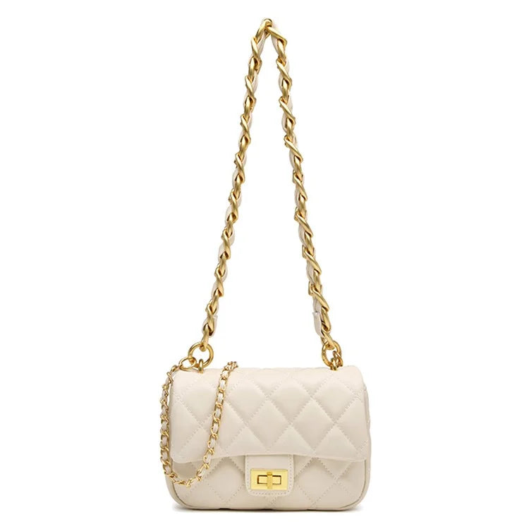 CKZC2234 Cowhide + PU Leather Stylish Women Single Shoulder Bag Dual Strap Crossbody Bag