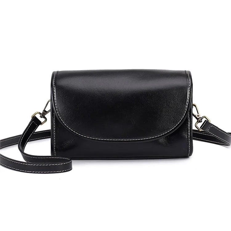 9636 Solid Color Flap Cover Women Cowhide Leather Square Crossbody Bag with 2 Shoulder Straps