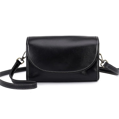 9636 Solid Color Flap Cover Women Cowhide Leather Square Crossbody Bag with 2 Shoulder Straps