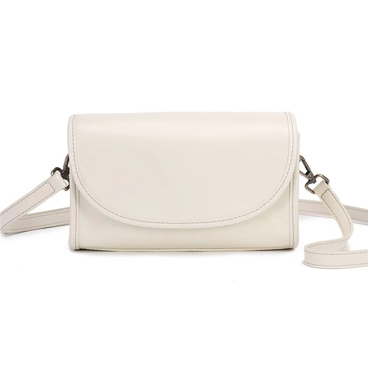 9636 Solid Color Flap Cover Women Cowhide Leather Square Crossbody Bag with 2 Shoulder Straps