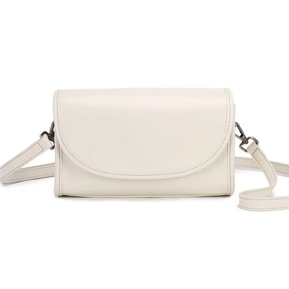 9636 Solid Color Flap Cover Women Cowhide Leather Square Crossbody Bag with 2 Shoulder Straps
