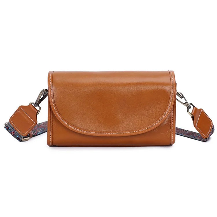 9636 Solid Color Flap Cover Women Cowhide Leather Square Crossbody Bag with 2 Shoulder Straps