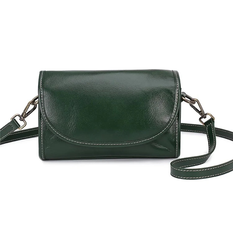 9636 Solid Color Flap Cover Women Cowhide Leather Square Crossbody Bag with 2 Shoulder Straps