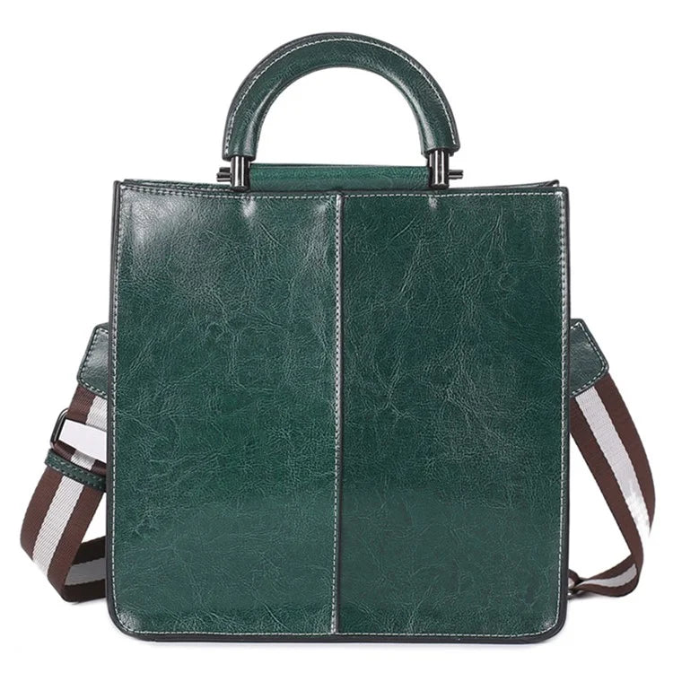 55711 Solid Color Tote Handbag Women Cowhide Leather Crossbody Shoulder Bag for Shopping Dating