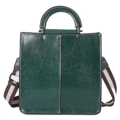 55711 Solid Color Tote Handbag Women Cowhide Leather Crossbody Shoulder Bag for Shopping Dating
