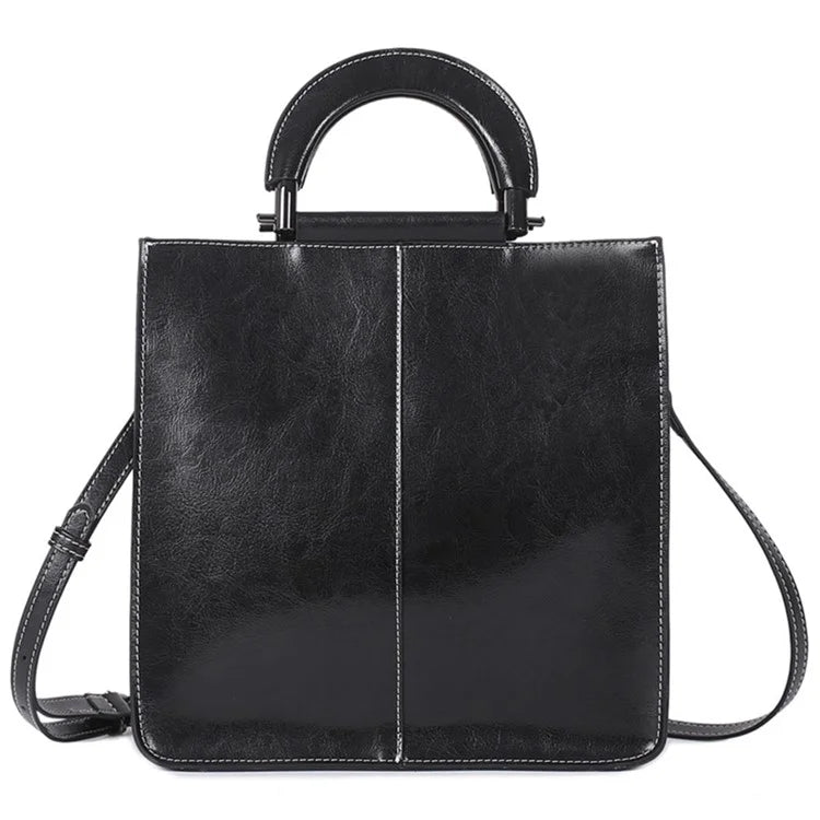 55711 Solid Color Tote Handbag Women Cowhide Leather Crossbody Shoulder Bag for Shopping Dating