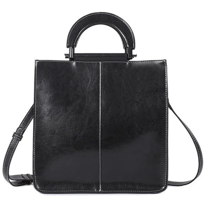 55711 Solid Color Tote Handbag Women Cowhide Leather Crossbody Shoulder Bag for Shopping Dating
