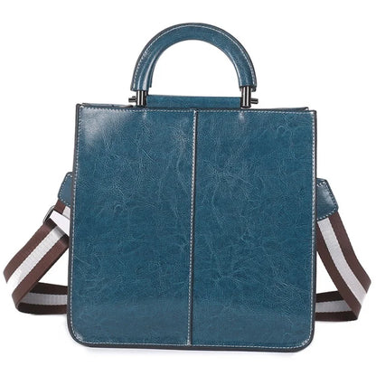 55711 Solid Color Tote Handbag Women Cowhide Leather Crossbody Shoulder Bag for Shopping Dating