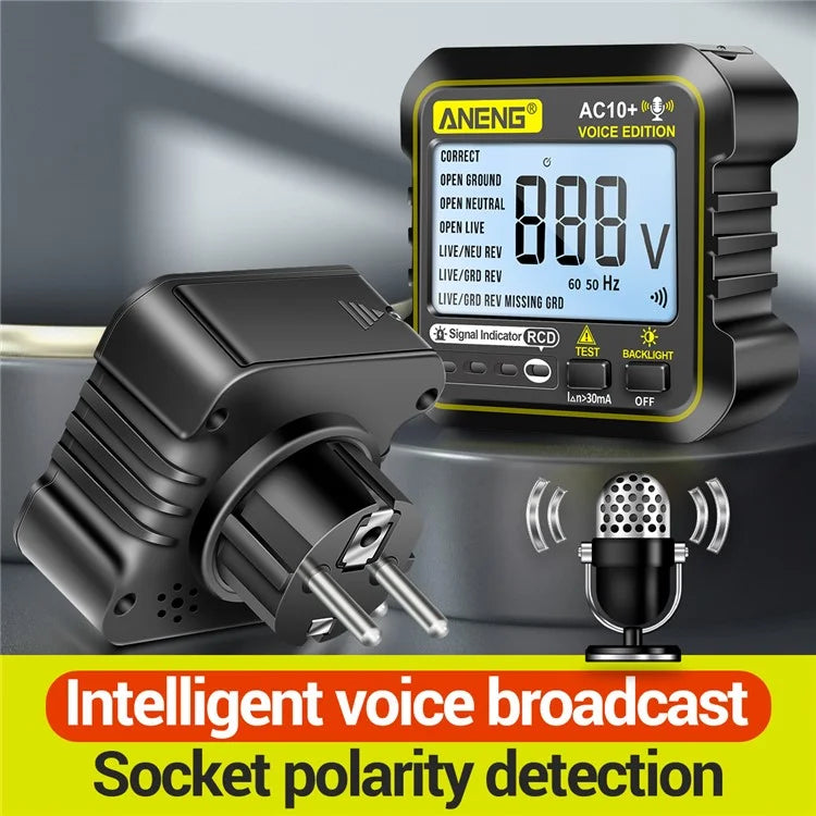 ANENG AC10+ Socket Tester Plug Detector Voice Broadcast Phase Detector Multimeter Digital Tester
