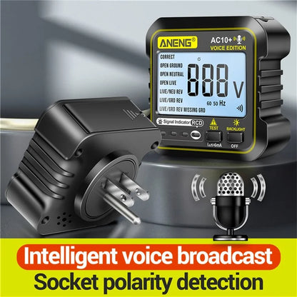 ANENG AC10+ Socket Tester Plug Detector Voice Broadcast Phase Detector Multimeter Digital Tester