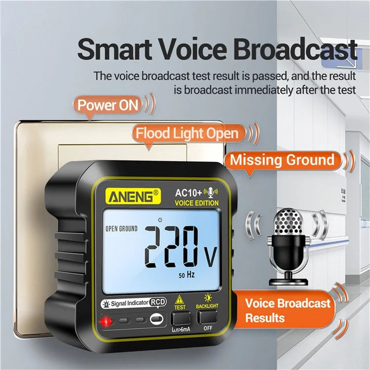 ANENG AC10+ Socket Tester Plug Detector Voice Broadcast Phase Detector Multimeter Digital Tester
