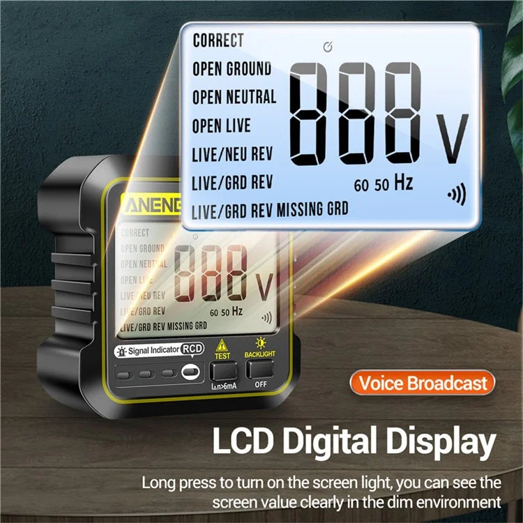ANENG AC10+ Socket Tester Plug Detector Voice Broadcast Phase Detector Multimeter Digital Tester
