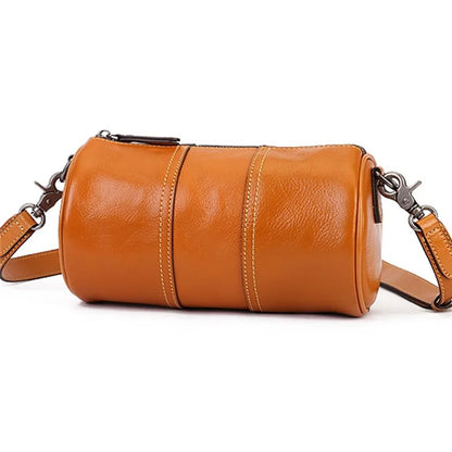 1-511 Cylinder Shape Cowhide Leather Crossbody Bag Women Travel Shoulder Bag