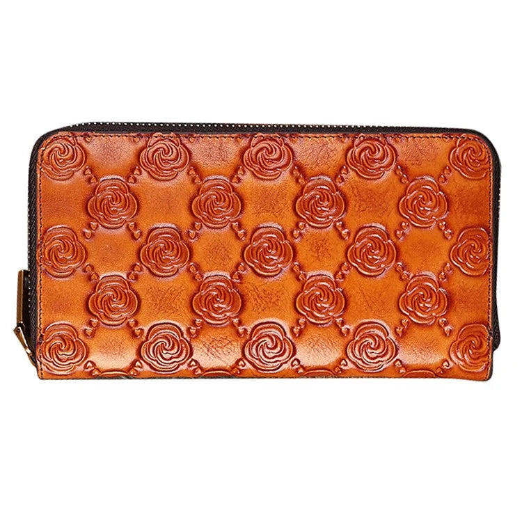 9738 Teen Girls Long Wallet Cowhide Leather Card Storage Holder Pouch Zipper Billfold for Women