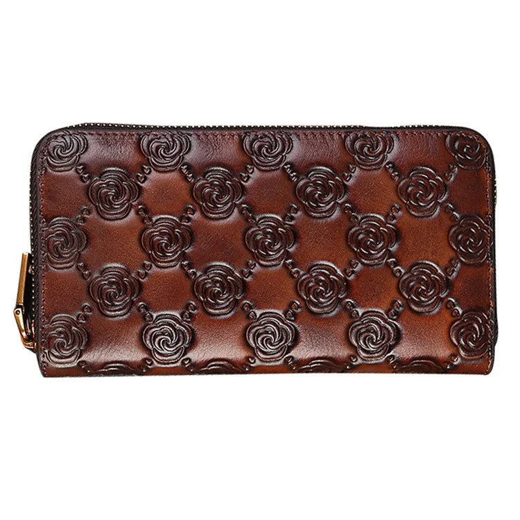 9738 Teen Girls Long Wallet Cowhide Leather Card Storage Holder Pouch Zipper Billfold for Women