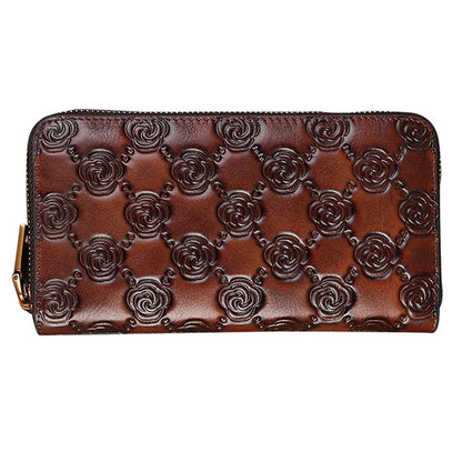 9738 Teen Girls Long Wallet Cowhide Leather Card Storage Holder Pouch Zipper Billfold for Women