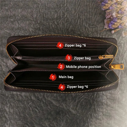9738 Teen Girls Long Wallet Cowhide Leather Card Storage Holder Pouch Zipper Billfold for Women