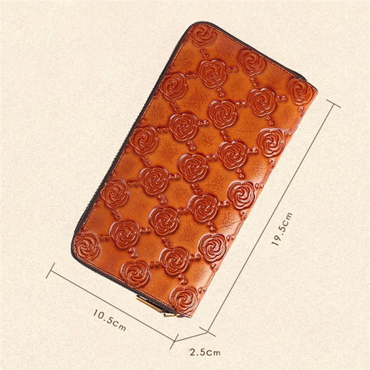 9738 Teen Girls Long Wallet Cowhide Leather Card Storage Holder Pouch Zipper Billfold for Women