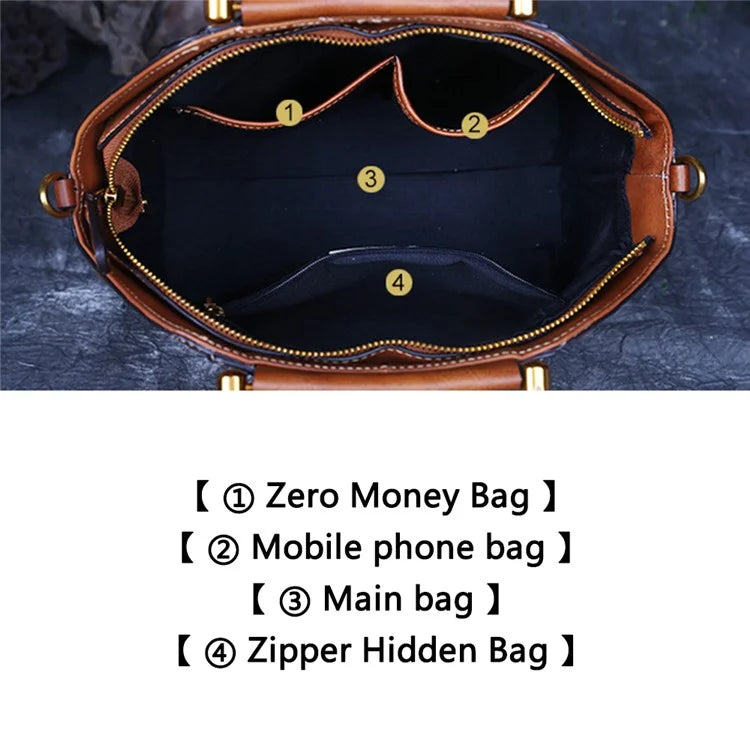 S1156 Cowhide Leather Handbag Dumpling Satchel Vintage Totem Shoulder Bag