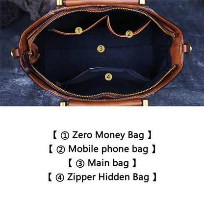 S1156 Cowhide Leather Handbag Dumpling Satchel Vintage Totem Shoulder Bag