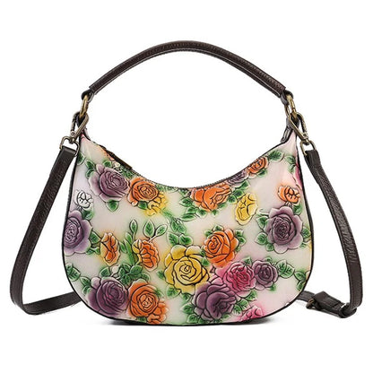 5016 Small Purse for Women Rose Pattern Cowhide Leather Handbag Crossbody Bag