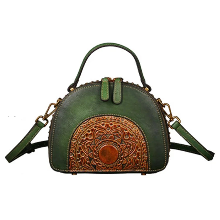 3205 Crossbody Bags for Women Cowhide Leather Satchel Bag Vintage Ethnic Style Crossbody Bag