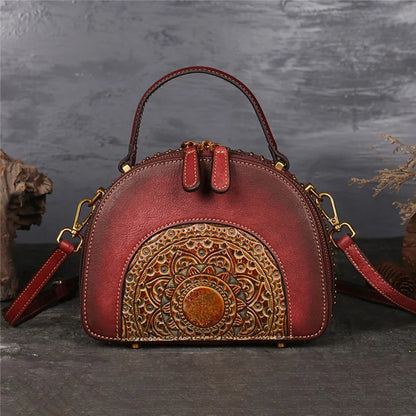3205 Crossbody Bags for Women Cowhide Leather Satchel Bag Vintage Ethnic Style Crossbody Bag