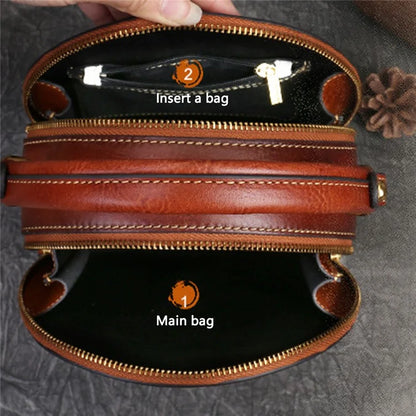 6222 Small Handbag Rabbit Pattern Cowhide Leather Round Bag Crossbody Shoulder Bag