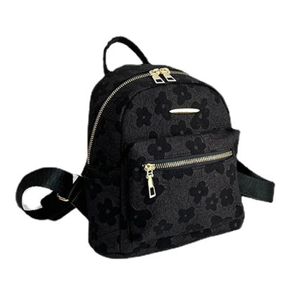 Lovely Flower Pattern Canvas Backpack Women Casual Small Dual Shoulder Bag