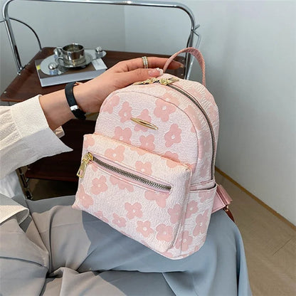 Lovely Flower Pattern Canvas Backpack Women Casual Small Dual Shoulder Bag