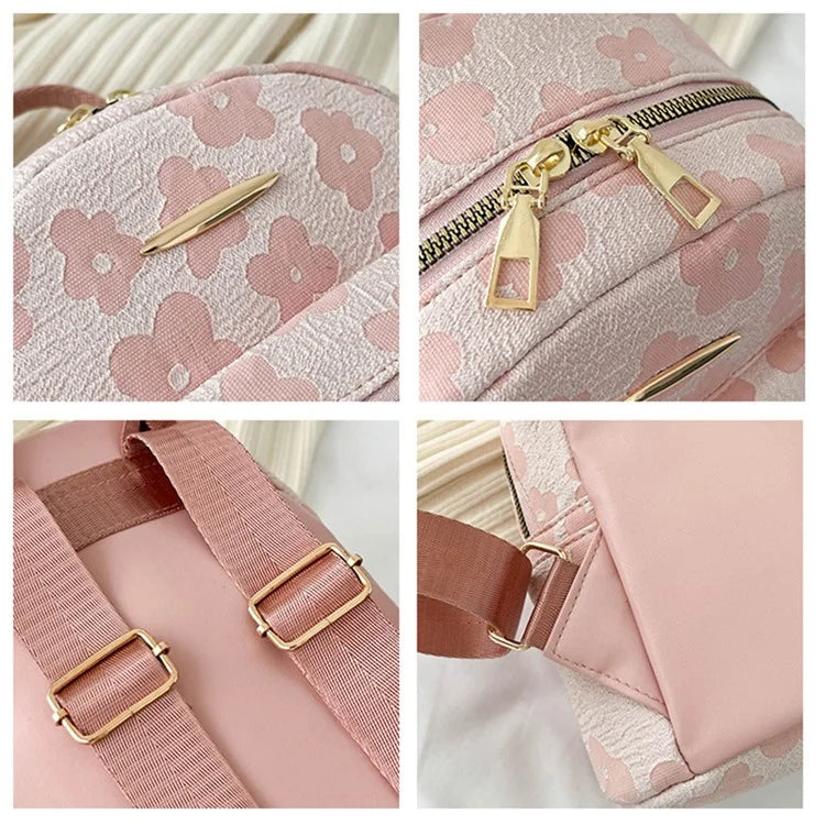 Lovely Flower Pattern Canvas Backpack Women Casual Small Dual Shoulder Bag