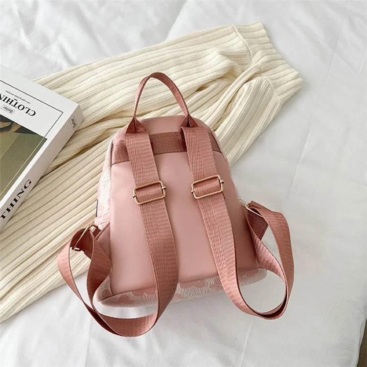 Lovely Flower Pattern Canvas Backpack Women Casual Small Dual Shoulder Bag