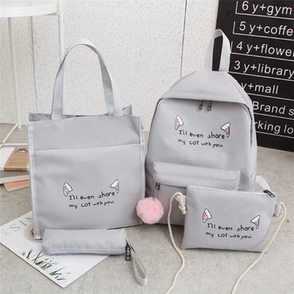 4Pcs Casual Student School Backpack Set Tote Sling Shoulder Bag Pencil Case Canvas Travel Bag Kit