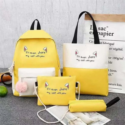4Pcs Casual Student School Backpack Set Tote Sling Shoulder Bag Pencil Case Canvas Travel Bag Kit