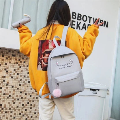 4Pcs Casual Student School Backpack Set Tote Sling Shoulder Bag Pencil Case Canvas Travel Bag Kit White