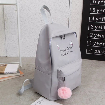 4Pcs Casual Student School Backpack Set Tote Sling Shoulder Bag Pencil Case Canvas Travel Bag Kit White