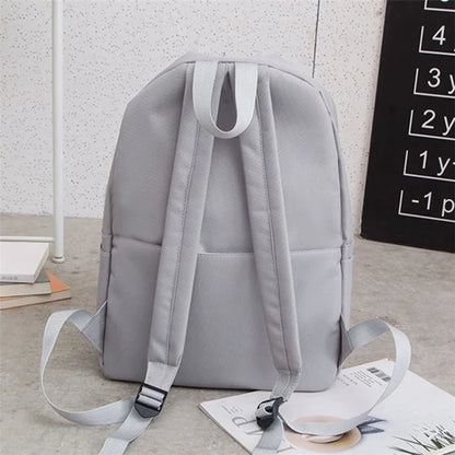 4Pcs Casual Student School Backpack Set Tote Sling Shoulder Bag Pencil Case Canvas Travel Bag Kit White