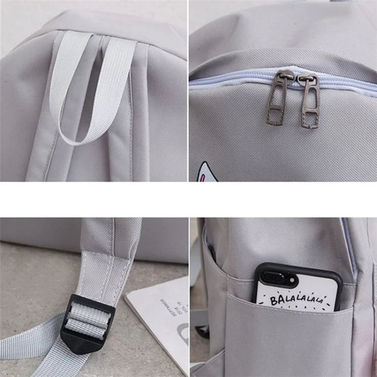 4Pcs Casual Student School Backpack Set Tote Sling Shoulder Bag Pencil Case Canvas Travel Bag Kit White