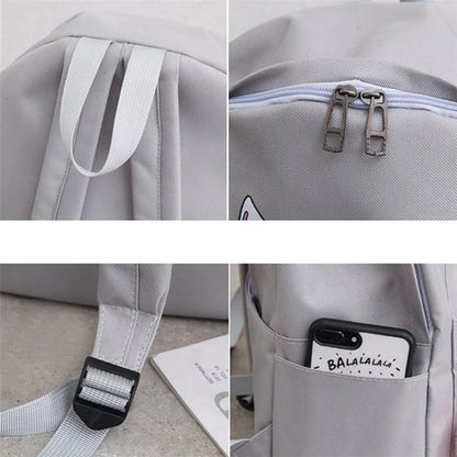 4Pcs Casual Student School Backpack Set Tote Sling Shoulder Bag Pencil Case Canvas Travel Bag Kit White