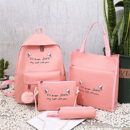 4Pcs Casual Student School Backpack Set Tote Sling Shoulder Bag Pencil Case Canvas Travel Bag Kit