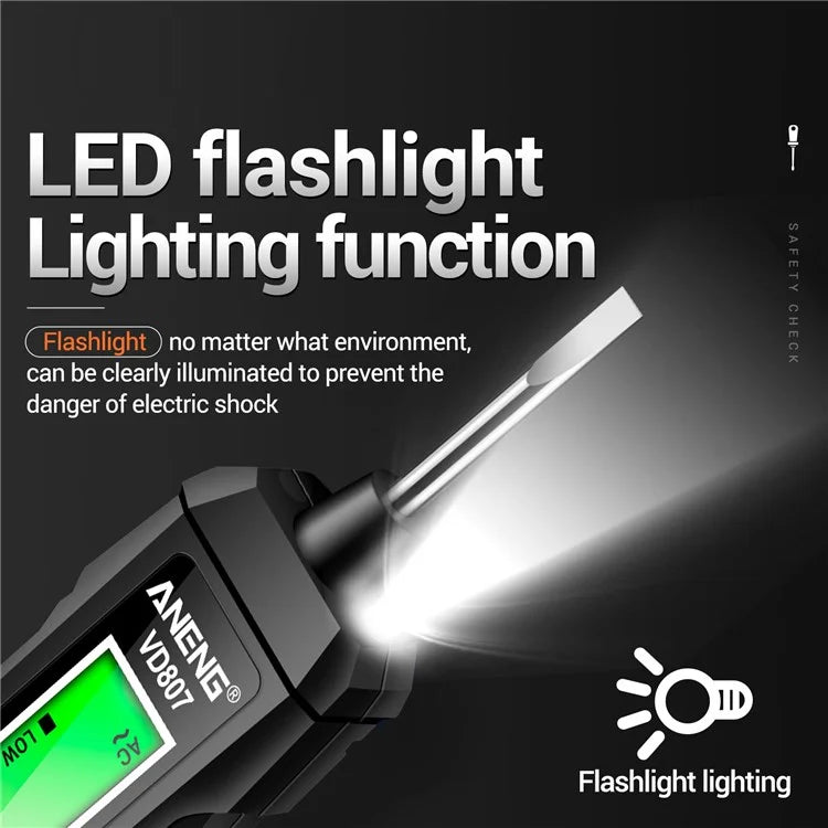 ANENG VD807 Multi-Function Voltage Display Test Pencil Zero / Fire Line Smart Recognizer LED Flashlight Wire Tester