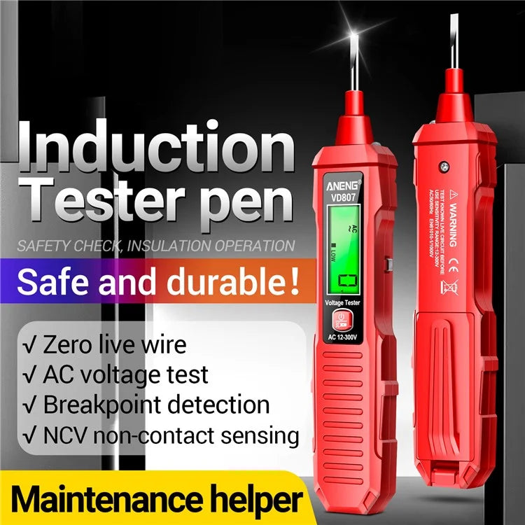 ANENG VD807 Multi-Function Voltage Display Test Pencil Zero / Fire Line Smart Recognizer LED Flashlight Wire Tester