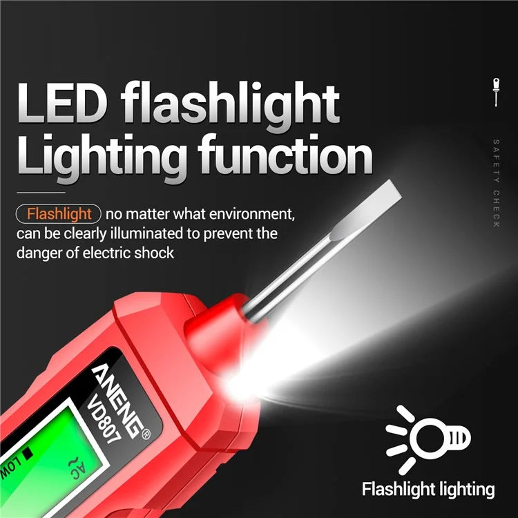 ANENG VD807 Multi-Function Voltage Display Test Pencil Zero / Fire Line Smart Recognizer LED Flashlight Wire Tester