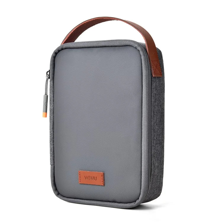 WIWU Splash-Proof Polyester Storage Bag with Leather Strap, Portable Zippered Organizer Bag
